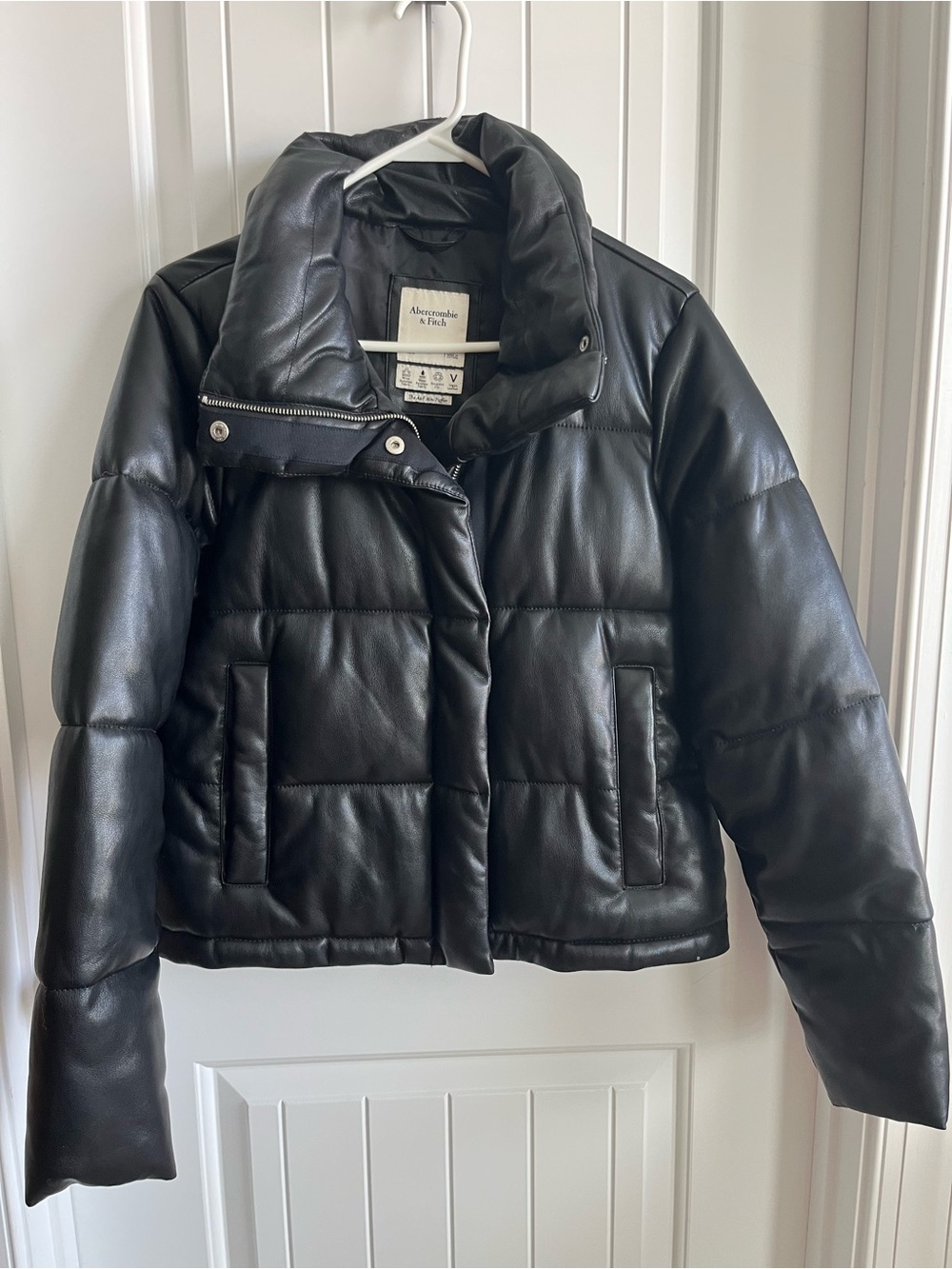 Abercrombie & Fitch Black Quilted Faux-Leather Puffer Jacket